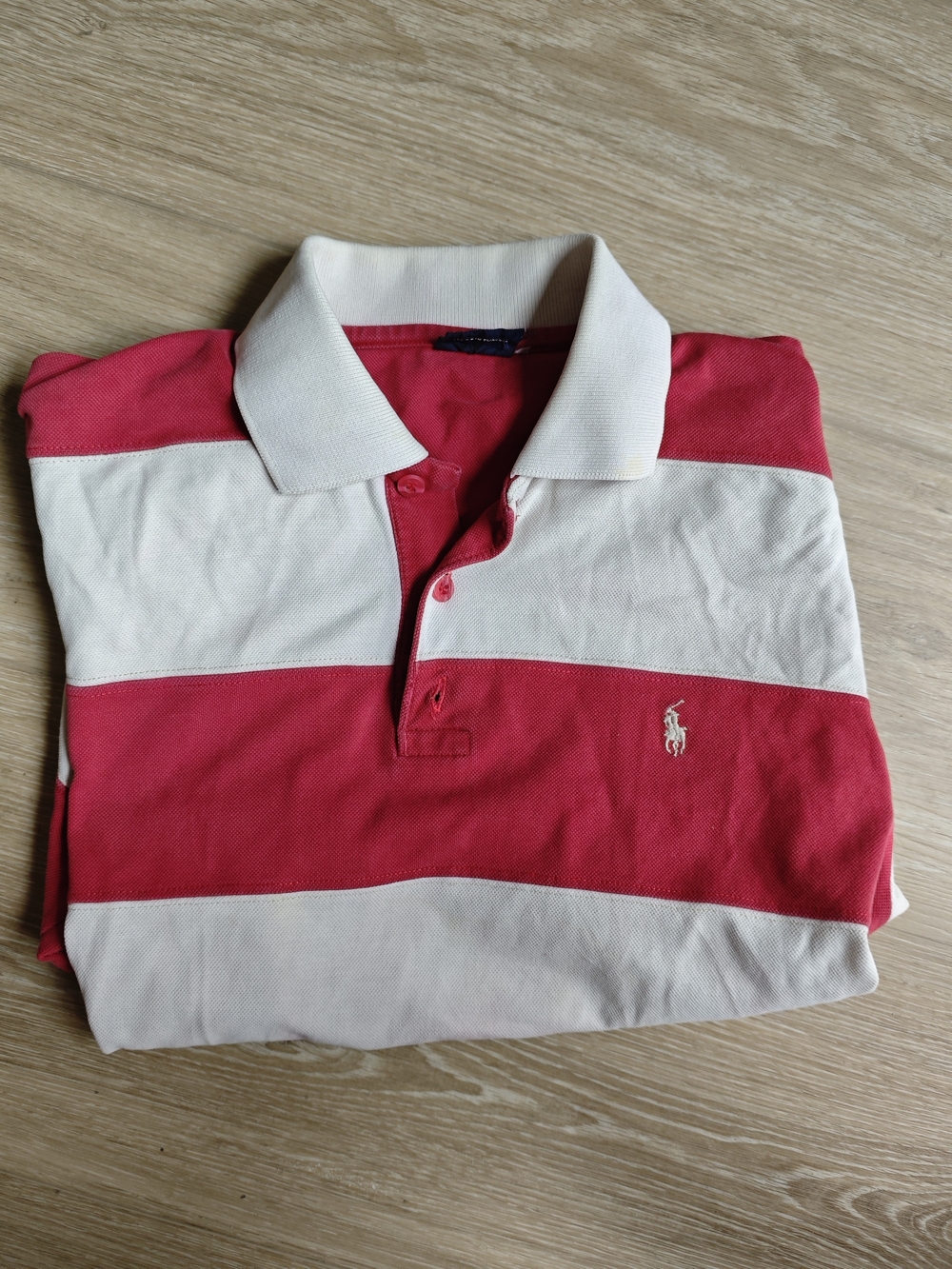 VTG Polo by Ralph Lauren Men’s Red and White Striped Polo Shirt